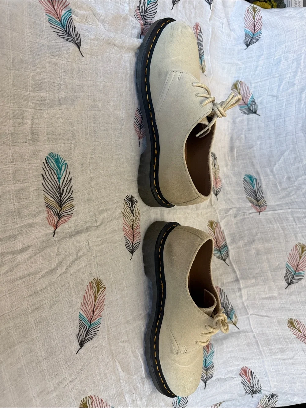 Dr. Martens 1461 Cream Suede Derby Shoes with Contrasting Stitch